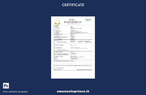 stile verificato Certificato di morte della Guinea Modello Word e PDF, modello